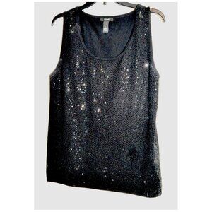 Alfani Black Sequin Front Women' Sleeveless Blouse Pullover Adult Size L